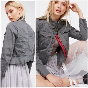 🆕Free People>Faded army utility jacket with bead detail NWOT.